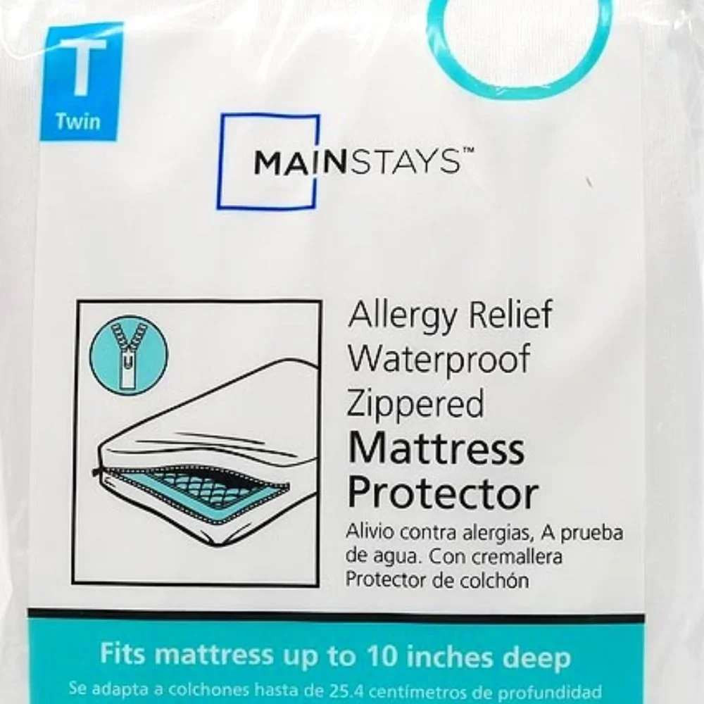 Mainstays Allergy Relief Waterproof White Zippered Mattress Protector Twin Size